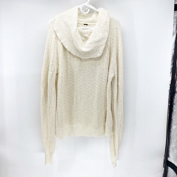 Free People By Your Side Sweater Size Cream Cowl Neck Bohemian Oversized open kn - Picture 1 of 9